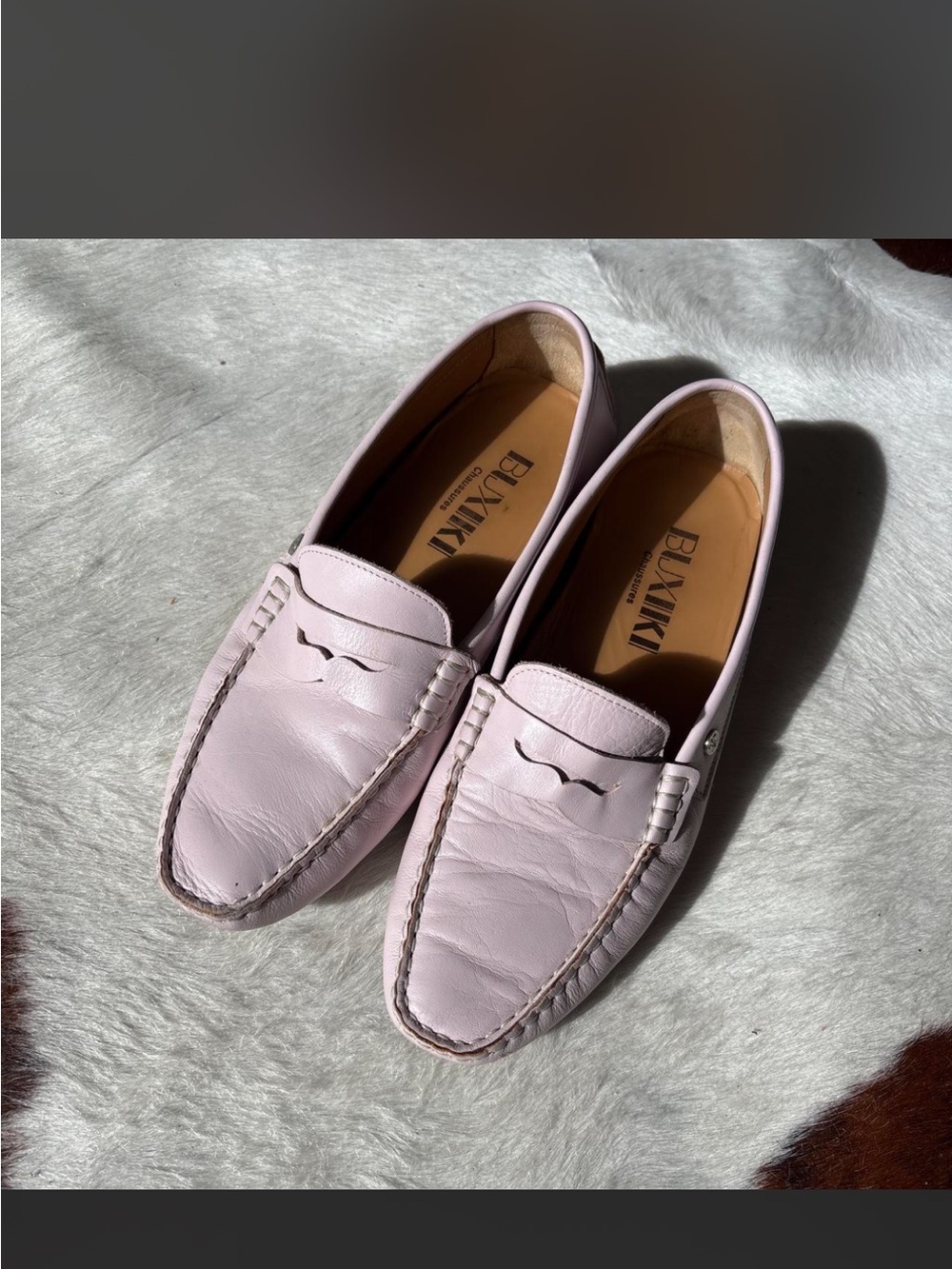 BUXIKI French Basque Pale Pink Leather Driving Loafers – Size 40